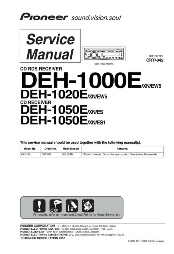 DEH-1000E, DEH-1020E, DEH-1050E, DEH-1080E